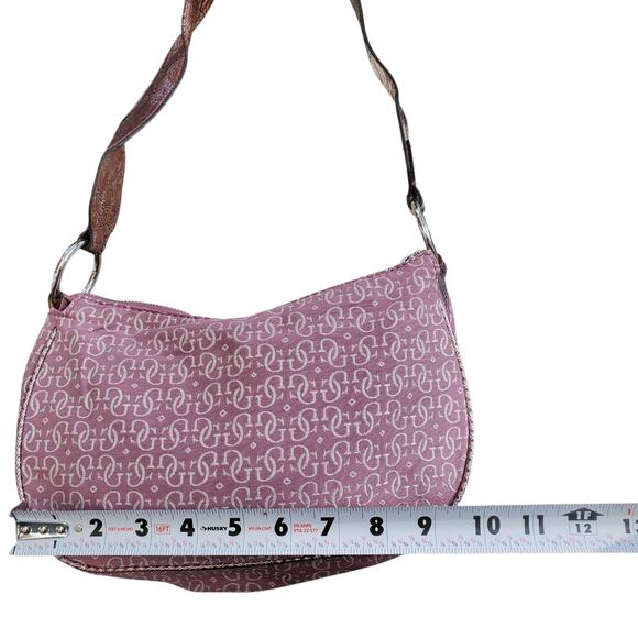 Y2k Guess Vintage Canvas Pink Vegan Snakeskin Shoulder Bag Rare - Picture 6 of 7
